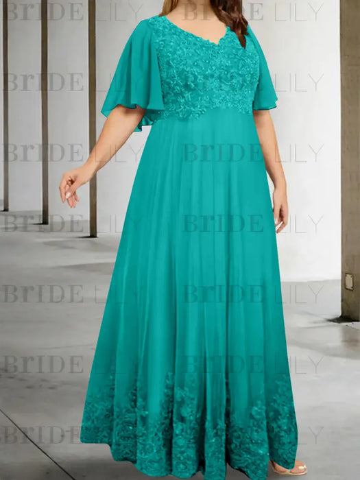 Pool plus size lace hem chiffon mother of the bride empire gown
