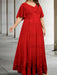 Red plus size lace hem chiffon mother of the bride empire gown