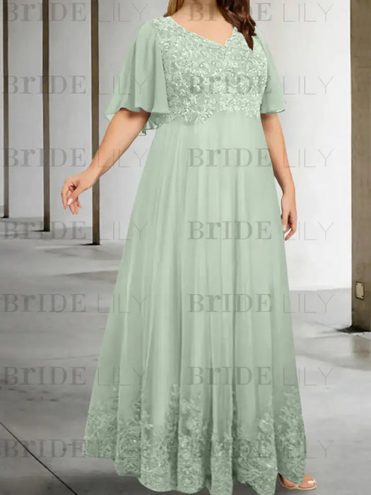 Sage plus size lace hem chiffon mother of the bride empire gown