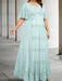 Sky Blue plus size lace hem chiffon mother of the bride empire gown