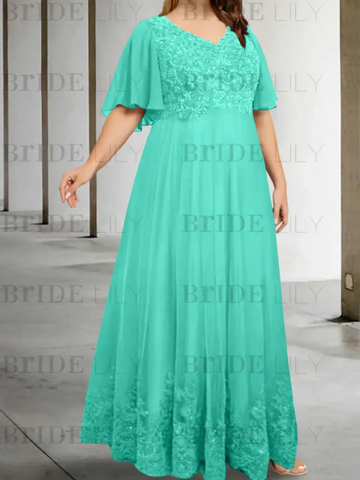 Spa plus size lace hem chiffon mother of the bride empire gown
