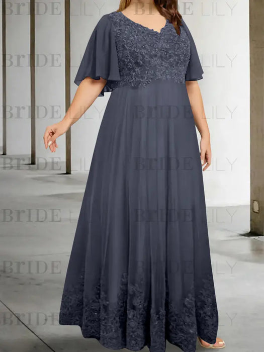 Stormy plus size lace hem chiffon mother of the bride empire gown