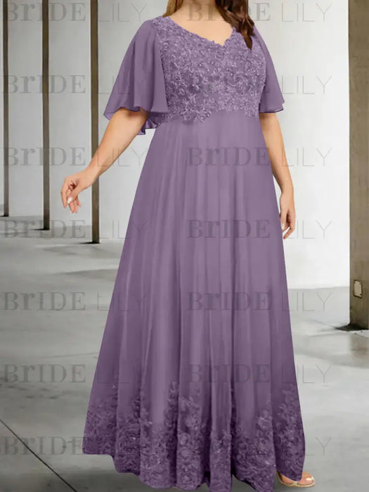 Tahiti plus size lace hem chiffon mother of the bride empire gown