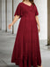 Wine Red plus size lace hem chiffon mother of the bride empire gown