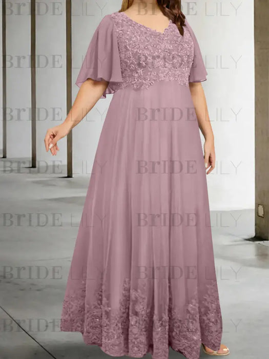 Wisteria plus size lace hem chiffon mother of the bride empire gown