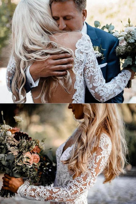All Lace Style Long Sleeve Floor Length Boho Wedding Dresses - wedding dresses