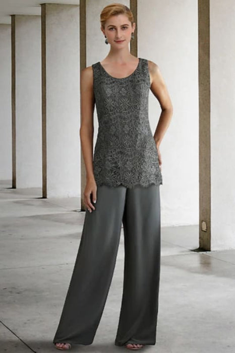 Lace Mother of the Bride Pant Suit | Chiffon 3 Piece Mother of the Bride Dresses - Prom Dresses
