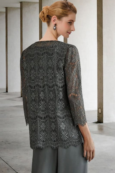 Lace Mother of the Bride Pant Suit | Chiffon 3 Piece Mother of the Bride Dresses - Prom Dresses