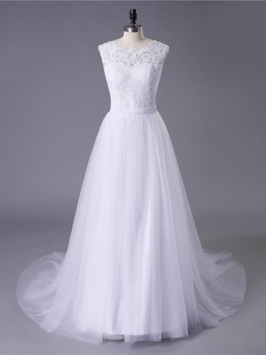 New Lace O-Neck Lace Tulle Boho Wedding Dresses