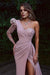 Lace Prom Dress with One Shoulder and Long Sleeves