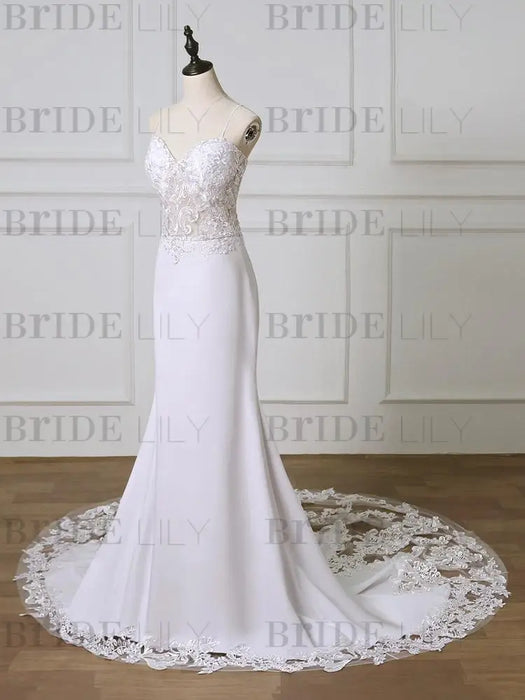 Lace Sweetheart Backless Mermaid Wedding Dresses with Train - wedding dresses