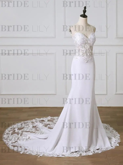 Lace Sweetheart Backless Mermaid Wedding Dresses with Train - wedding dresses