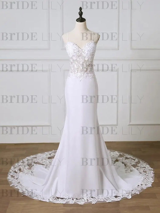 Lace Sweetheart Backless Mermaid Wedding Dresses with Train - wedding dresses