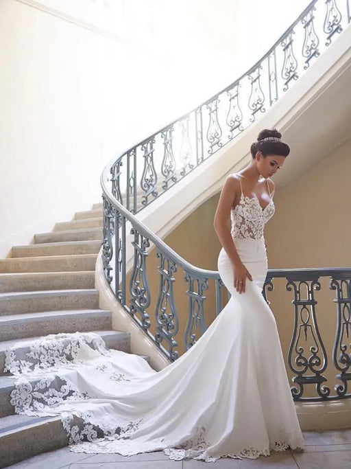 Sweetheart Backless Mermaid Wedding Dress with Lace- Bridelily
