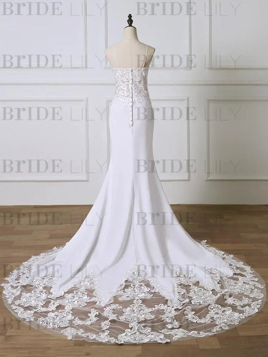 Lace Sweetheart Backless Mermaid Wedding Dresses with Train - wedding dresses