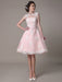 Lace Wedding Dress Cut Out Knee Length A-Line Bridal Dress With Satin Bow misshow