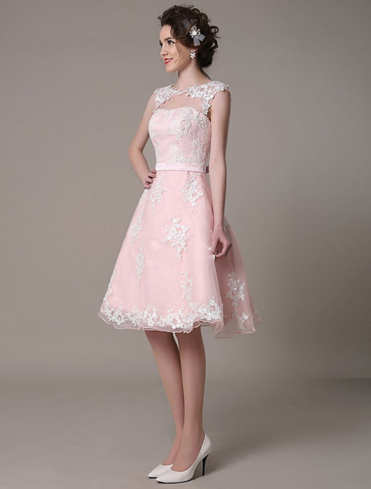 Lace Wedding Dress Cut Out Knee Length A-Line Bridal Dress With Satin Bow misshow