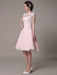 Lace Wedding Dress Cut Out Knee Length A-Line Bridal Dress With Satin Bow misshow