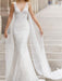 Lace Wedding Dress With Train Mermaid Sleeveless Lace Tulle V-Neck Bridal Gowns
