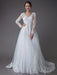 Lace Wedding Dresses Ball Gown V Neck Long Sleeve Backless Princess Bridal Dress