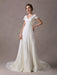 Lace Wedding Dresses Ivory V Neck Short Sleeve A Line Straps Bridal Gowns With Train
