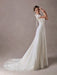 Lace Wedding Dresses Ivory V Neck Short Sleeve A Line Straps Bridal Gowns With Train