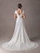 Lace Wedding Dresses Ivory V Neck Short Sleeve A Line Straps Bridal Gowns With Train