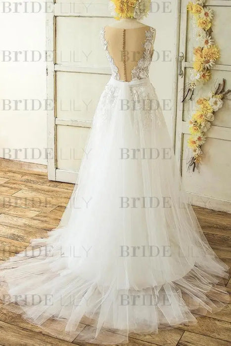Latest V-neck Appliques Tulle A-line Wedding Dress - Wedding Dresses