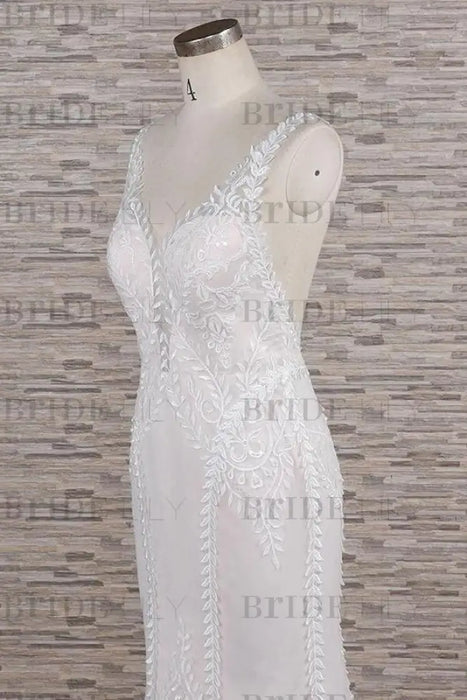 Latest V-neck Appliques Tulle Mermaid Wedding Dress - Wedding Dresses