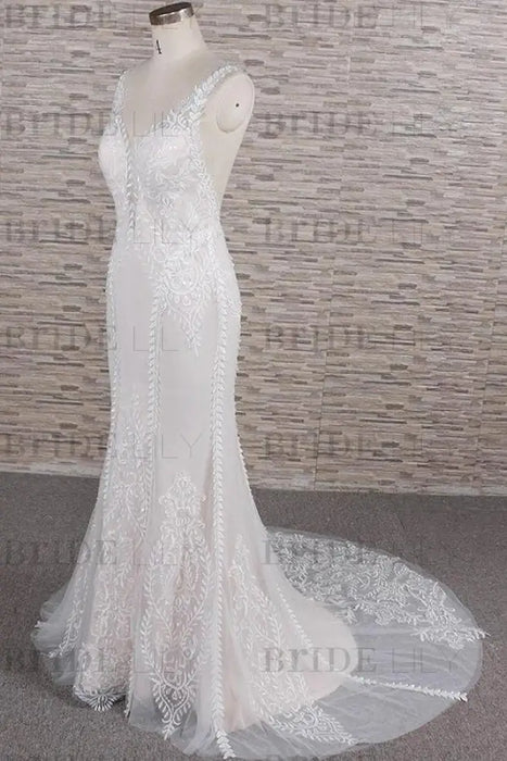Latest V-neck Appliques Tulle Mermaid Wedding Dress - Wedding Dresses