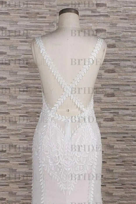 Latest V-neck Appliques Tulle Mermaid Wedding Dress - Wedding Dresses