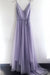 Lavender A Line V Neck Spaghetti Straps Tulle Prom Dresses