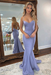 Lavender Backless Mermaid Prom Dress Long V Neck