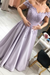 Lavender Off-the-Shoulder Lace Applique Satin Aline Evening Dresses