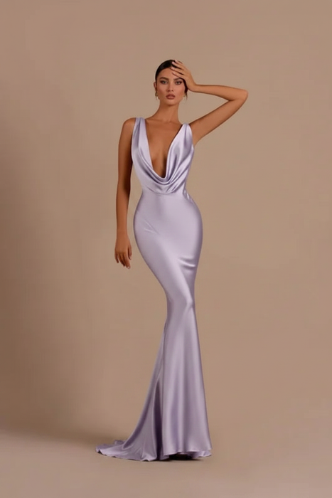 Lavender Elegant Champagne Mermaid Prom Dress Long Slimming