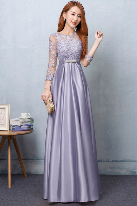 Lavender Evening Dress Satin Prom Dress Lace Applique Wedding Guest Dresses Sash A Line Maxi Mother's Dress wedding guest dress