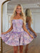 Lavender Floral Strapless Short Homecoming Dress with Crystal Trim