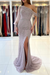 Lavender Long Sleeves Beadings Mermaid Prom Dress with Split