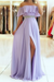 Lavender Off the Shoulder Split Prom Dress with Beading Waist Flowy Party Dresses - Prom Dresses