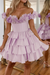 Lavender Off-the-Shoulder Satin Corset Graduation Dress Short Cocktail Dress