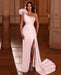 Lavender One Shoulder Beadings Split Mermaid Prom Dress Ruffles