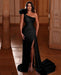 Lavender One Shoulder Beadings Split Mermaid Prom Dress Ruffles