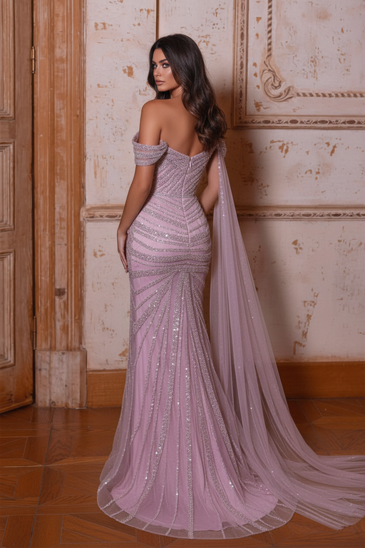 Lavender One-Shoulder Mermaid Prom Dress with Beadings and Split