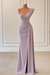 Lavender One-Shoulder Split Mermaid Prom Dress With Beadings