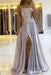 Lavender Simple Prom Dress Long With Spaghetti Straps Front Slit Satin Evening Dress