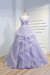 Lavender Puffy V Neck Sleeveless Tulle Prom with Appliques Long Quinceanera Dress - Prom Dresses