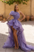 Lavender Ruffled One-Shoulder Hi-Lo Prom Dress 