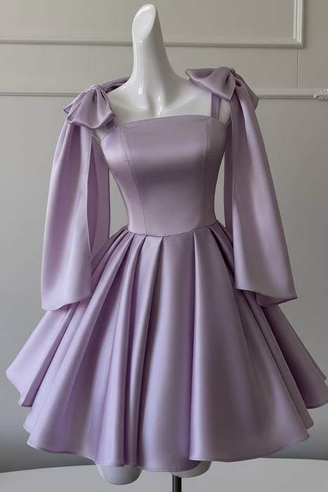 Lavender Sexy Satin Aline Homecoming Dress Short Prom Dress with Straps