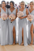 Lavender Simple V Neck Sleeveless Sheath Pleated Chiffon Bridesmaid Dress with Split
