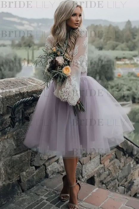 Lavender Simple Wedding Dress A Line Designed Neckline Lace Tulle Bridal Gowns